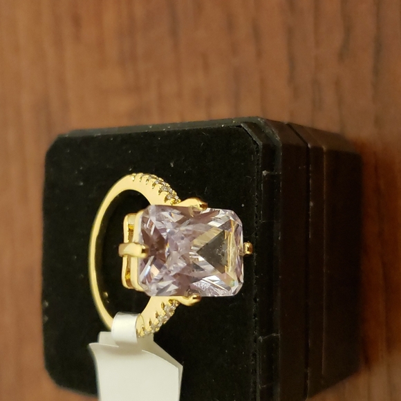 FINAL SALE Gold Emerald White Sapphire Ring - Picture 6 of 7